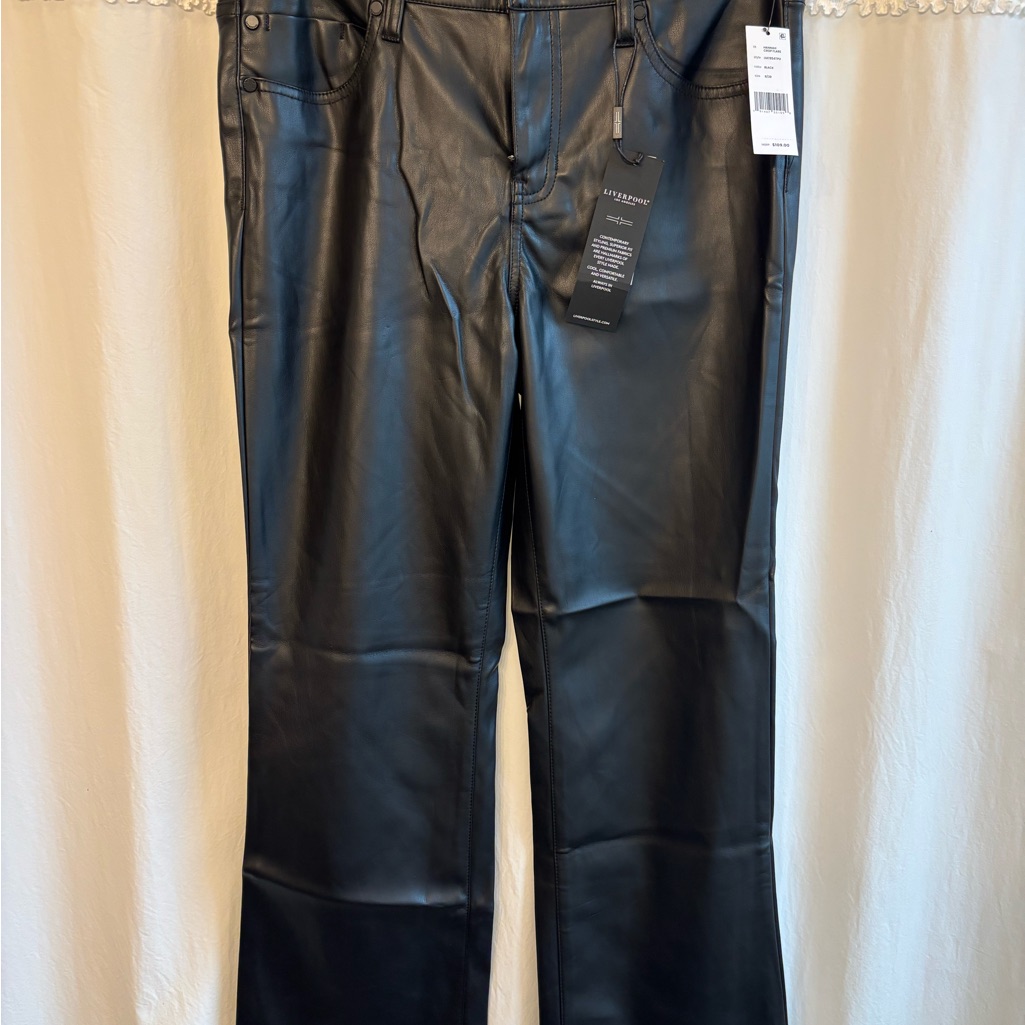 Liverpool Black Faux Leather Wide Leg Pants